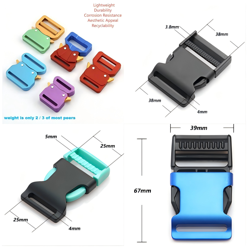 Cam buckle with spring-loaded mechanism attached to a webbing strap, ideal for fast tightening and reliable hold