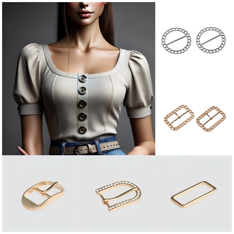 Classic pin buckle with vintage brass plating on fabric strap