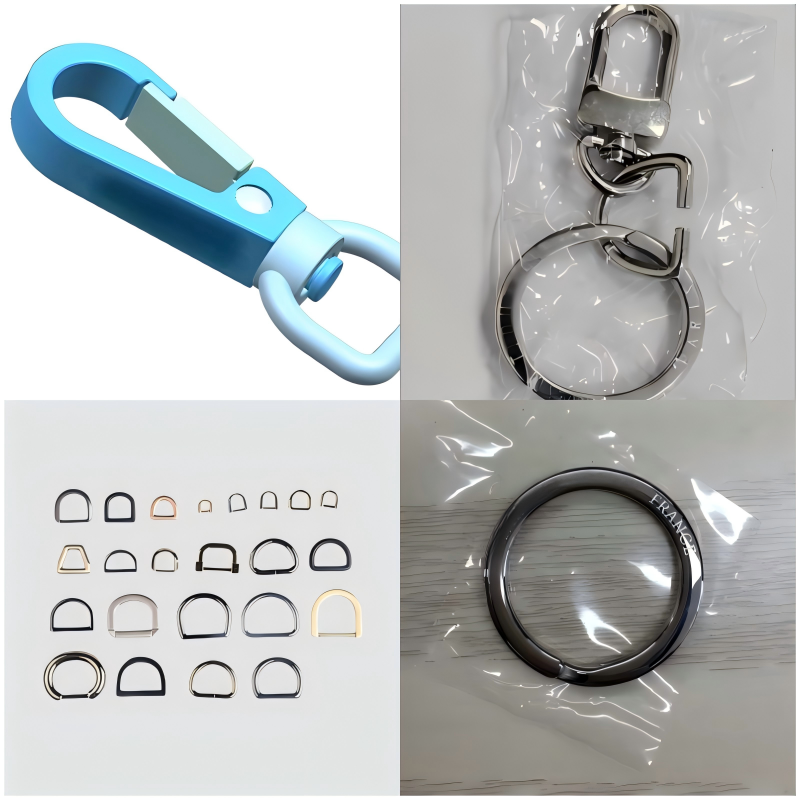 High-end handbag with decorative dog hook clasp on leather strap