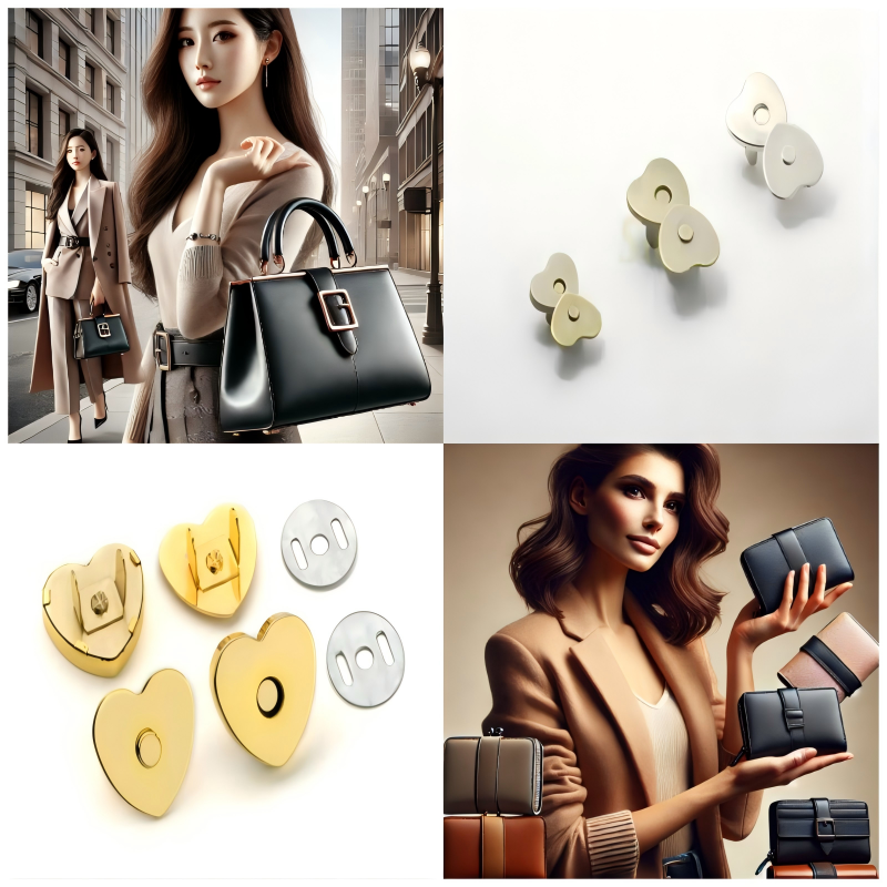 High-definition view of a sophisticated magnetic snap closure on a stylish leather handbag, engineered for convenience and timeless elegance